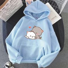 Size: XS Peach Cat, Kawaii Hoodies, Kawaii Hoodie, Cat Kawaii, Kawaii Harajuku, Aesthetic Hoodie, Cartoon Sweatshirts, Cat Hoodie, Cat Sweatshirt