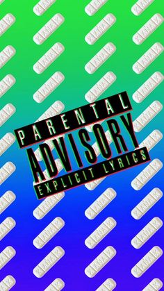 the words parental advisory are in black and red on a blue background with white dots