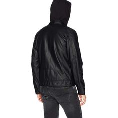 Description Combine a hoodie and a jacket, and bingo! You land with Marcus. This Hooded Moto Lambskin Leather Jacket for Men comes with a fixed leather hoodie carefully hand-stitched to perfection. Genuine Lambskin Leather Jacket Full-Zip Closure 100% Polyester Lining Fixed leather hoodie Rib knitted hems cuffs Front & Inside Pockets Premium Stitching Available in eight different sizes (XS to 4XL) Order Processing & Shipping The estimated delivery for any item worldwide is 8-10 business days onc Fitted Black Biker Jacket With Double-lined Hood, Fitted Black Biker Hooded Jacket, Casual Fitted Leather Hooded Jacket, Fitted Leather Hooded Jacket For Streetwear, Fitted Biker Jacket With Double-lined Hood, Black Biker Hooded Jacket With Long Sleeves, Moto Style Hooded Outerwear For Streetwear, Winter Hooded Leather Biker Jacket, Hooded Leather Biker Jacket For Winter