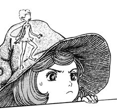 a drawing of a girl with a hat on her head