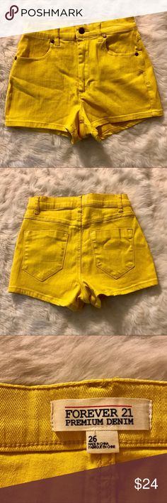 NWOT Forever 21 premium denim high waisted shorts NWOT Fantastic high waisted yellow shorts!! Forever 21 denim premium brand. Size 26, runs slightly small.   Love the shorts but not the price? Feel free to make an offer! Forever 21 Shorts Jean Shorts Fitted Trendy Jean Shorts, Summer High-waisted Jean Shorts, Fitted Yellow Denim Bottoms, Trendy High Waist Yellow Jean Shorts, Forever 21 High Waist Cotton Jean Shorts, Forever 21 Cotton Jean Shorts, Forever 21 High-waist Jean Shorts With Built-in Shorts, Trendy Yellow Cutoff Shorts, Yellow High Waist Jean Shorts For Summer