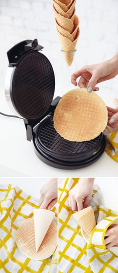 the process of making waffles is shown here