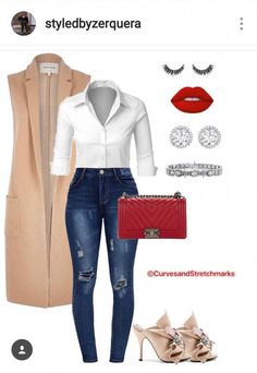 The vest! #womensfashionclassyformal Looks Jeans, Mode Tips, Glam Look, Fall Clothing, Summer Lookbook, Ideas Outfit, Style Watch, Denim Style, Pinterest Fashion