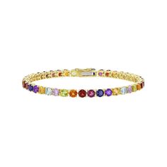 Beautifully adorned with an array of colorful gemstones, this 18k gold-over-silver Stella Grace bracelet lends eye-catching color to your wardrobe. Beautifully adorned with an array of colorful gemstones, this 18k gold-over-silver Stella Grace bracelet lends eye-catching color to your wardrobe. Length: 7.25 in. Metal: sterling silver Plating: 18k gold flash plated Finish: polished Packaging: boxedSTONE DETAILS Stone type: Rose de France amethyst, rhodolite, iolite Total weight: 12 ct. Shape: rou Luxury Multicolor Gemstones With Accents, Luxury Multicolor Multi-stone Gemstones, Luxury Multicolor Gemstones, Luxury Multicolor Tennis Bracelet As Gift, Luxury Multicolor Gold Bracelet, Luxury Multicolor Cubic Zirconia Tennis Bracelet, Luxury Multi-stone Cubic Zirconia Tennis Bracelet, Luxury Cubic Zirconia Multi-stone Tennis Bracelet, Multicolor Cubic Zirconia Tennis Bracelet With Multi-stone