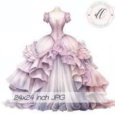 "⭐ WHAT YOU GET ⭐ ✅ 1 JPG File 24\"x24\" (7200x7200px) 300dpi ✅ High Resolution ✅ Instant download through Etsy ✅ Commercial use license Indulge in the elegance of a bygone era with this stunning digital illustration of a Victorian-style ball gown. Perfect for printing and adding a touch of vintage glamour to your wall decor, scrapbooking projects, or as an exquisite bridal dress reference for designers. The lavender and purple hues infuse a romantic and regal atmosphere, while the intricate det Historical Dresses Victorian Ball Gowns, Lavender Bridal Dress, Victorian Evening Gown, Historical Dresses Victorian, Occasional Outfits, Ball Gown Vintage, Victoria Era, Vintage Ball Gown, Victorian Ball Gowns