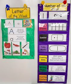 two bulletin boards with different types of letters and numbers hanging on the wall next to each other