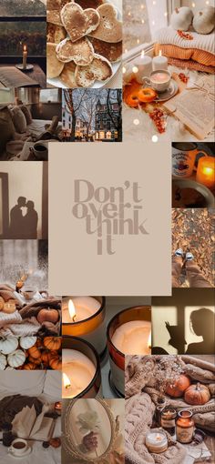 a collage of photos with candles and food