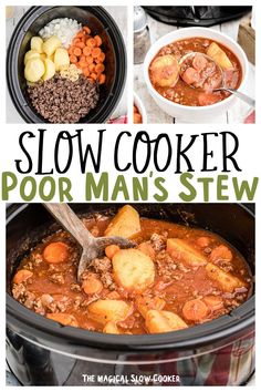 the slow cooker is full of stew and meats to make it easier for people to cook