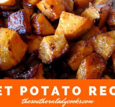 a close up of food on a plate with the words get potato recipe written below