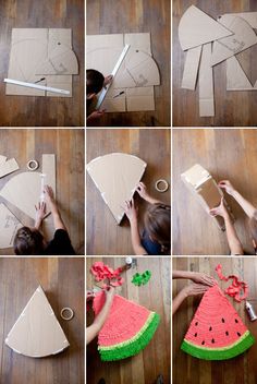 there are many pictures of how to make a watermelon hat out of cardboard