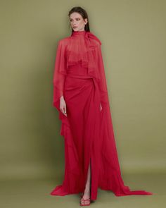 Red Dress With Cape, Cape Dresses, Dress With Cape, Cut Dress, Cape Dress, Crepe Dress, Dream Wardrobe, Red Dress, Dress Length