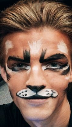 Male Cat Makeup, Animal Stage Makeup, Cats Face Paint, Jungle Book Costumes, Black Cat Makeup, Cat Face Makeup