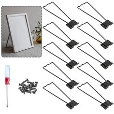 PRICES MAY VARY. [ Material ] These iron picture frame easel backs are made of high-quality iron, sturdy and durable to use, and the iron is glazed, not easy to rust, with black color coated, looking classic and elegant, can be a decoration for your desktop. package comes with 10 pcs black easel backs, 20+ pcs screws and 1 pcs screwdriver. [ With Tools ] We have sufficient screws for you to use, you can take the screws and screwdriver we provide to install it, you don't need to find other tools Picture Frame Easel, Black Easel, Foam Glue, Picture Frames Standing, Back Photo, Easels, Frame Stand, Photo Picture Frames, Black Iron