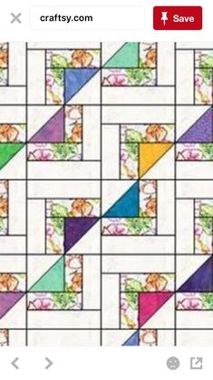 an image of a quilt made with different colors and shapes on the same block as shown in the app