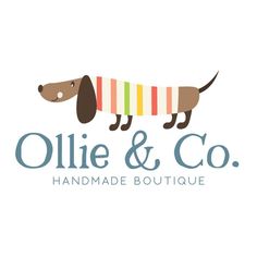 the logo for ollie & co handmade boutique, with a dachshund wearing a sweater