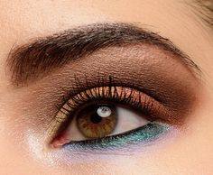 A Gold, Copper, & Bronze Look with a Pop of Teal featuring ColourPop Jelly Much | Temptalia Copper And Green Eye Makeup, Copper Green Eye Makeup, Orange And Teal Makeup Eye Shadows, Orange And Teal Eyeshadow, Orange Bronze Eyeshadow, Copper Eyeshadow, Gold Copper, Jelly