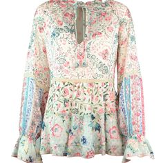 Long Sleeve Blouse With Pearl Embellishments Chic Pink Blouse For Garden Party, Bohemian Floral Print Blouse For Garden Party, Bohemian Silk Blouse For Spring, Spring Bohemian Silk Blouse, Spring Pink Blouse With Boho Print, Spring Boho Print Pink Blouse, Pink Silk Blouse For Spring, Pink Silk Bohemian Blouse, Bohemian Pink Silk Blouse