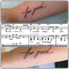 two pictures with music notes and the words for good written on each side of the wrist