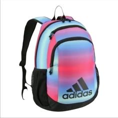 Adidas 19" Laptop Backpack Multicolor/Black Logo Nwt As Versatile As Your Training Routine, This Roomy Backpack Is Prepared For Wherever Your Day Takes You. It's Made With Plenty Of Pockets To Stash And Organize Your Gear, Water Bottles And Electronics. Ultra-Cushioned And Supportive Shoulder Straps Make Transport Comfortable And Easy. 3 Exterior Zippered Pockets For Organization 2 Exterior Water Bottle Pockets Padded Shoulder Straps For Comfort This Durable Youth Pack Offers Efficient Storage F Black Backpack School, Black Duffel Bag, Adidas Backpack, Clear Backpack, Training Routine, Adidas Bags, Efficient Storage, Adidas Girl, Blue Backpack