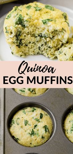 an egg muffin in a muffin tin with spinach and cheese