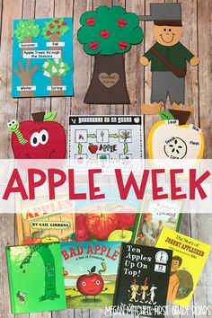 an apple week book with the title overlaying it's image and various books