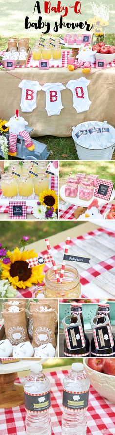 an outdoor bbq party with sunflowers and cupcakes