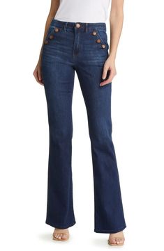 Wit & Wisdom 'Ab'Solution Button Trim Flare Jeans | Nordstrom Maternity Shops, Loungewear Shorts, Designer Clothes For Men, Itty Bitty, Modern Outfits, Denim Jumpsuit, Autumn Fashion Women, Sweater And Shorts, Athletic Women