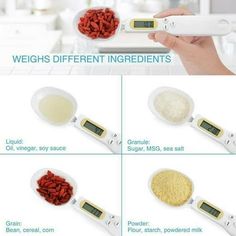 a scale with different ingredients on it and instructions to use it for weighting food