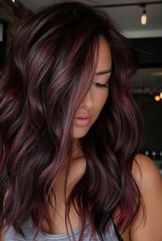 50+ Fall Hair Trends We’re Absolutely Loving for 2024 - HubPages Dark Brown Hair With Dark Red Balayage, Merlot Highlights On Brown Hair, Dark Hair With Some Color, Hair Color Ideas Wine Red, Brunette Hair For Summer 2024, Red Violet Money Piece, Burgundy Hair Lowlights, Red Hair Color For Dark Hair, Black Hair With Wine Red Highlights