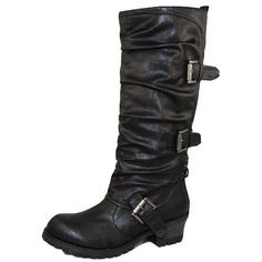 Qupid Reactor-06 Black Pu Womens Boots 5.5 New Black Synthetic Boots With Buckle Closure, Black Knee-high Moto Boots Medium Width, Black Wide Calf Moto Boots With Buckle, Black Wide Calf Moto Boots With Buckle Closure, Black Synthetic Moto Boots For Winter, Casual Black Faux Leather Moto Boots, Casual Black Moto Boots Medium Width, Qupid Shoes, Cool Boots