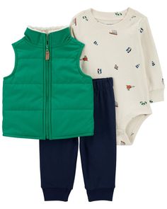 Made to be worn together or mixed and matched, this set is complete with a zip-up puffer vest to pair with easy on bottoms and a super soft long-sleeve bodysuit underneath. Vest Set, Baby Boy Clothing Sets, Carters Baby Boys, Kids Styles, Carters Baby, Boys Set, Set Outfit, Puffer Vest