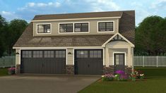 this is an artist's rendering of a two - story house with garages