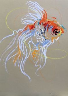 a drawing of a goldfish on a wall