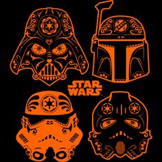 star wars masks are shown in orange and black