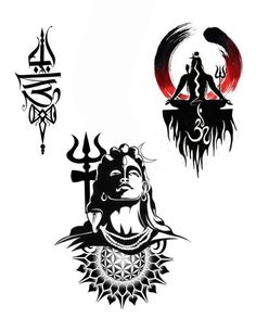 three different tattoo designs on a white background