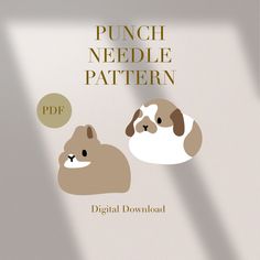 a book cover for punch needle pattern, with two dogs in the middle and one on the bottom