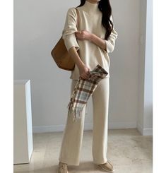 ▶ Colors ◀ Ivory Beige Gray Black ▶ Size ◀ One size(Free) ▶ Fabric ◀ Acrylic ▶Size Spec◀ * High neck sweater  * Total Length : 59cm Chest : 55cm (Around 110cm as circular) Sleeve length : 63cm (From neck edge) * Knit pants * Total Length : 92cm Waist : 33cm(Elastic banding - Around 66cm as circular) Hip : 46cm (Around 92cm as circular) Front rise : 31cm -------------------------------------------- ▶ SHIPPING Information ◀ Delivery usually takes 10~15 business days. (Korea Post EMS) Even it is ex Circular Sleeve, Air Space, High Neck Sweater, Charcoal Black, Pantalon Large, Pants Wide Leg, Cozy Sweater, Knit Pants, 5 Hours