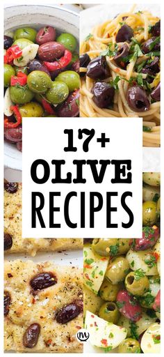 Top view of four different olive recipes. Salads With Green Olives, Recipes With Olive Tapenade, Olive Dinner Recipes, Olives Appetizer Ideas, Recipes With Green Olives Dinners, Recipes With Olives Healthy, Recipes Using Olives, Olive Side Dishes, Olive Dishes Food