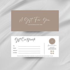 a gift certificate with a brown and white background