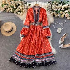 Vintage, ethnic dress, heavy embroidery, long printed holiday dressMaterial:blendedStyle:ethnicFeatures:vintage,embroideredColor:red ,orangeSize(cm):free 1inch=2.54cmlength:120,sleeve:62,bust:100,waist:80-100&ltp&gtNote:Due to different measurement methods,there will be 1-3 error(unite:cm), please understand.</p>&ltbr/>&ltp&gtPlease check the size carefully when you choose items,thank you.</p>&ltbr/> Traditional Embroidered Red Maxi Dress, Traditional Red Embroidered Maxi Dress, Folk Style Red Long Sleeve Dress, Red Folk Style Maxi Dress, Traditional Long Sleeve Boho Print Dresses, Festive Floral Print Orange Dress, Festive Orange Floral Print Dress, Folk Style Red Maxi Dress, Red Embroidered Maxi Dress For Festival