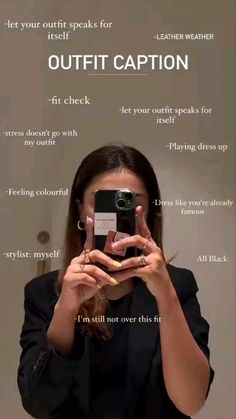 a woman taking a selfie in front of a mirror with the caption outift caption