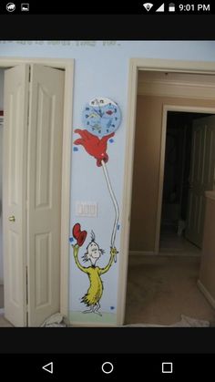 the dr seuss wall decal is painted in blue