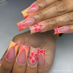 Fall Nails 3d, Hawaiian Nails, Hawaii Nails, Cruise Nails, Tropical Nails, Girly Acrylic Nails, Nails Fake, Cleansing Wipes, Acrylic Nails Coffin Short