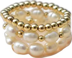 Adjustable Gold Stackable Pearl Ring, Adjustable Stackable Gold Pearl Ring, Gold Pearl Beaded Rings, Dainty Gold Stackable Pearl Rings, Pearl Gold Ring, Stretchy Rings, Rice Pearls, Gold Pearl Ring, Ring Stack