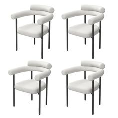 four white chairs with curved arms and black legs