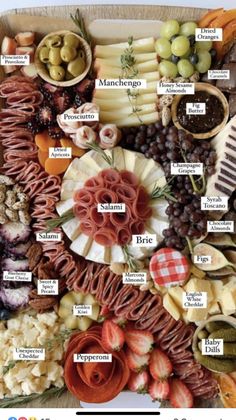 a large platter filled with lots of different types of meats and cheeses