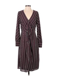 Chelsea28 Casual Dress Size: Small Burgundy Dresses - used. 100% POLYESTER, Wrap, V-Neck, Stripes, Midi/Calf Length, Long Sleeve | Chelsea28 Casual Dress - Wrap: Burgundy Stripes Dresses - Used - Size Small Burgundy Casual Dress, Burgundy Dresses, Midi Wrap Dress, Designer Maternity, Burgundy Dress, Print Dresses, Vacation Dresses, Striped Dress, Second Hand Clothes