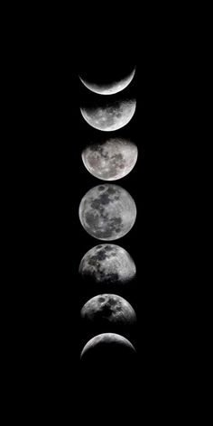 five phases of the moon in black and white