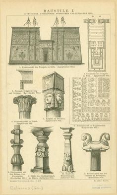 an old book with various architectural drawings on the page and in it's center