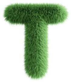 the letter t is made up of green furry letters with long, fluffy tail ends